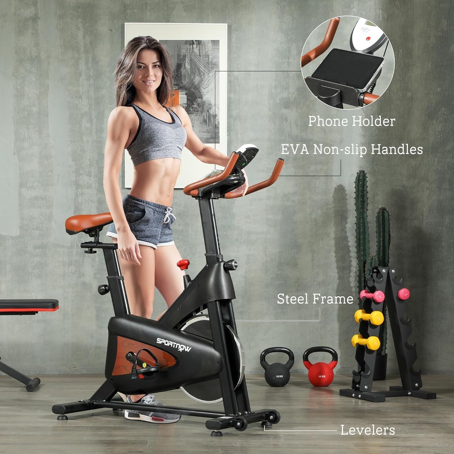 Magnetic Indoor Cycling Bike Quiet Belt Drive LCD Adjustable Seat Tablet Holder