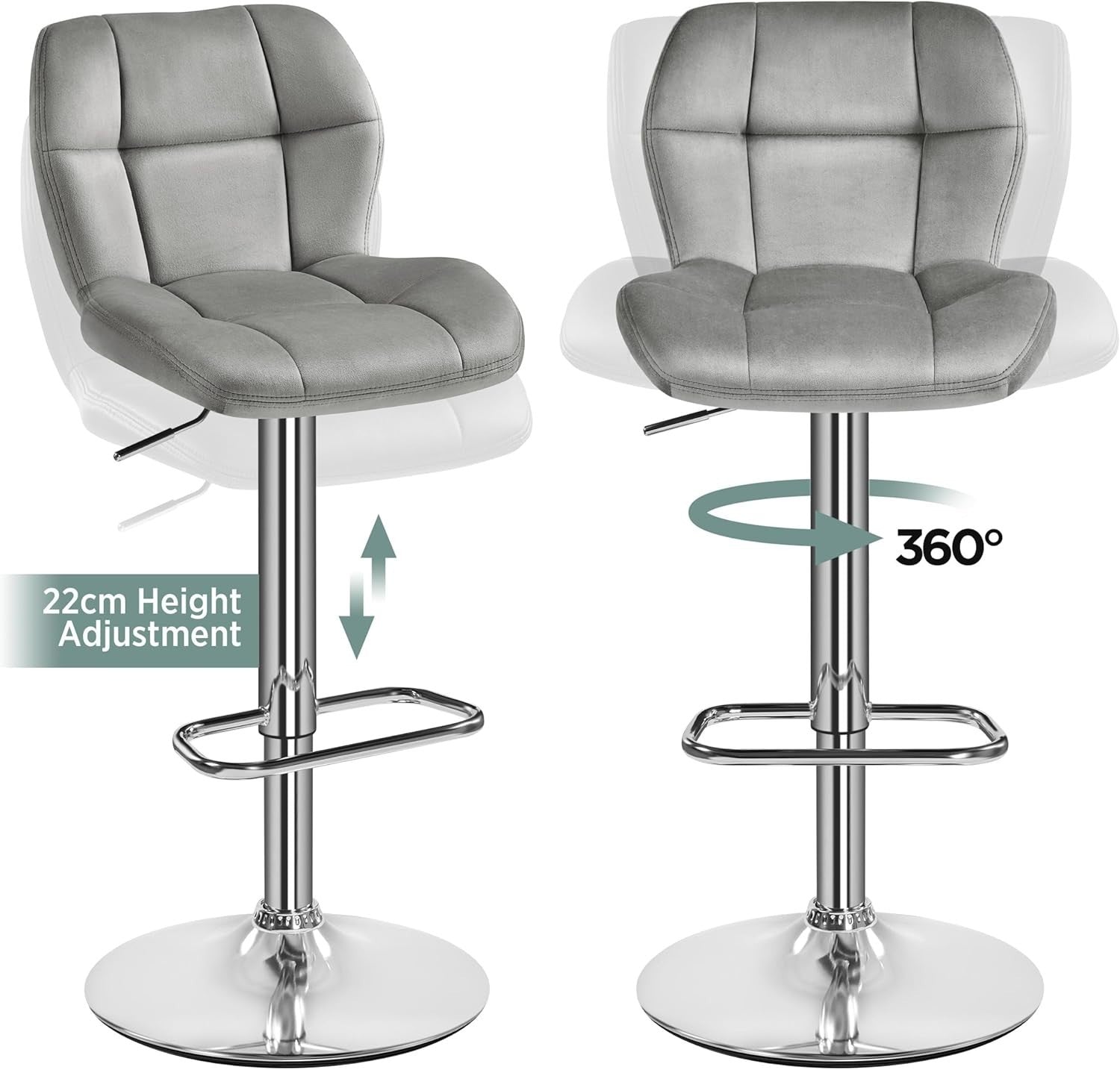 Adjustable Velvet Bar Stools Set of 4 – Swivel Counter Chairs, Modern