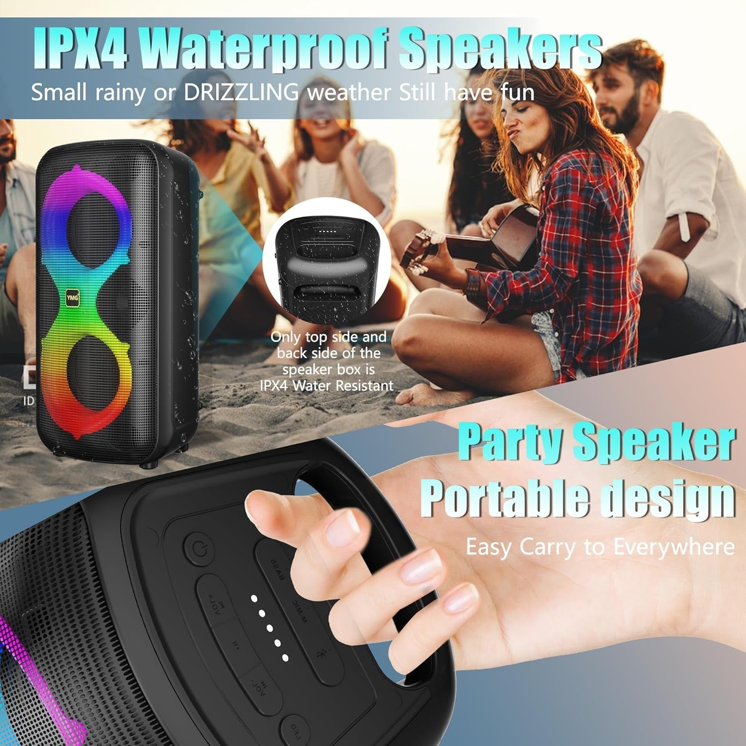 Blue YMG Karaoke Machine 2 Mics 300W Bluetooth Party Speaker