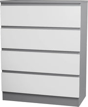 4 Drawer White Chest Modern Grey Storage Unit for Bedroom Living Hallway