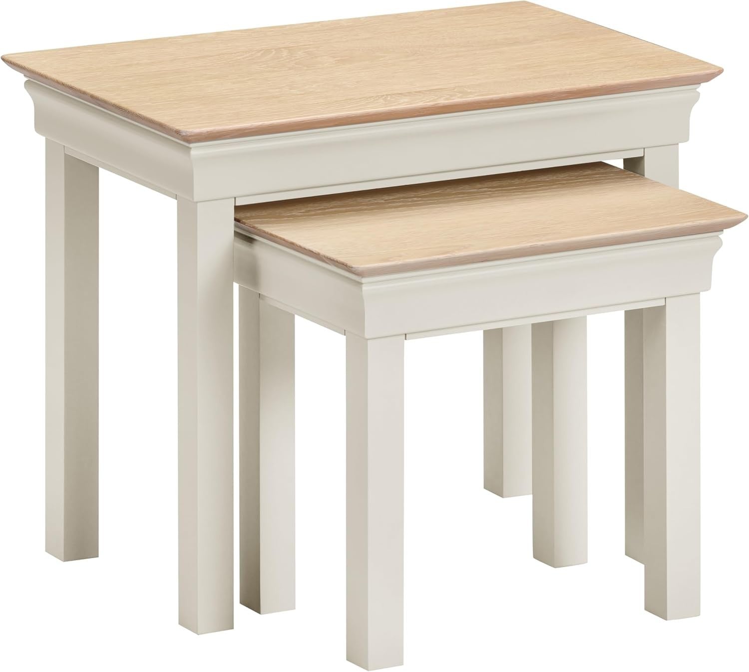 Space Saving Nest of 2 End Tables Ivory Oak Classic Modern Side Coffee