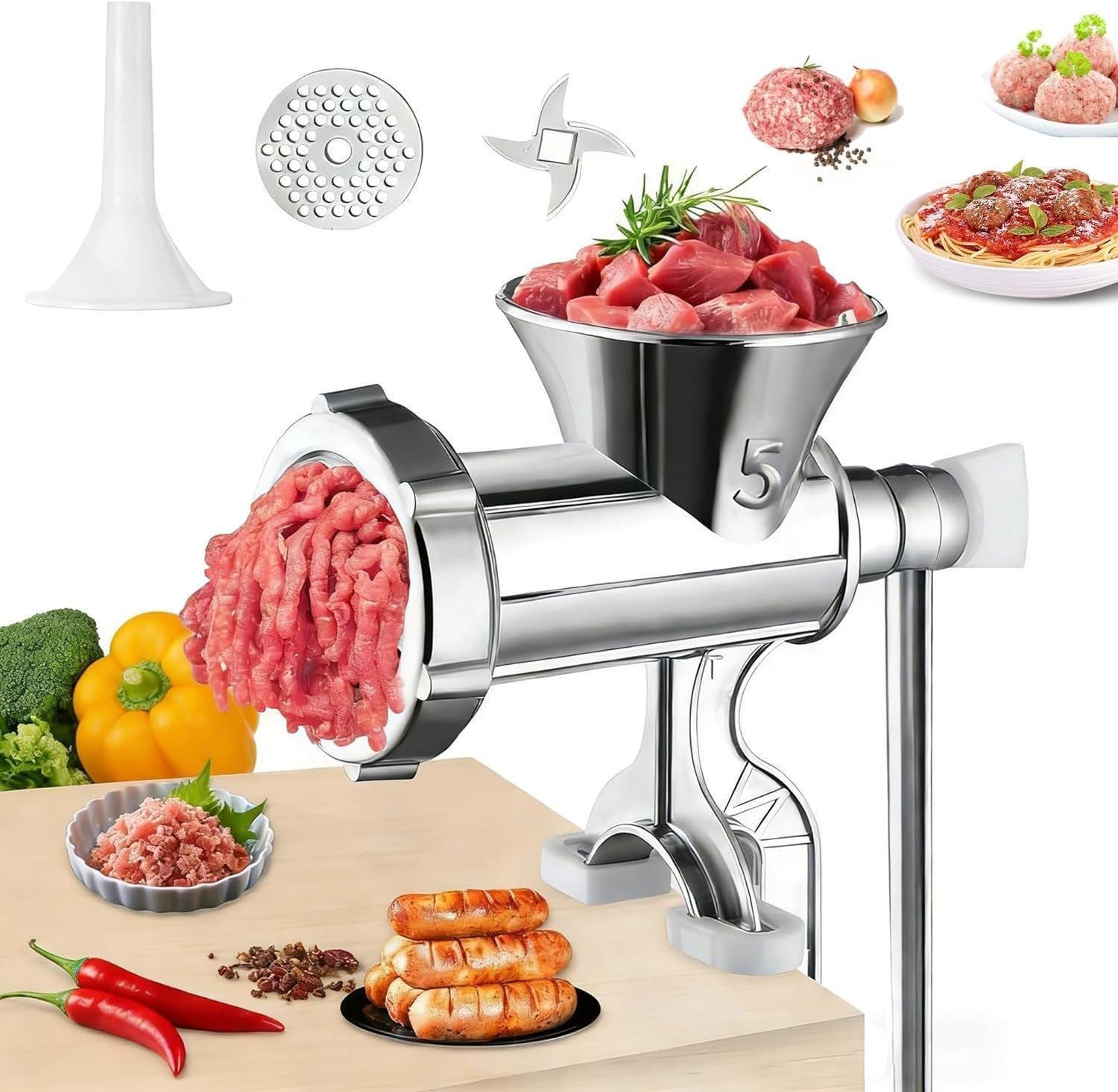 Manual Meat Grinder Sausage Stuffer Stainless Steel Mincer Clamp