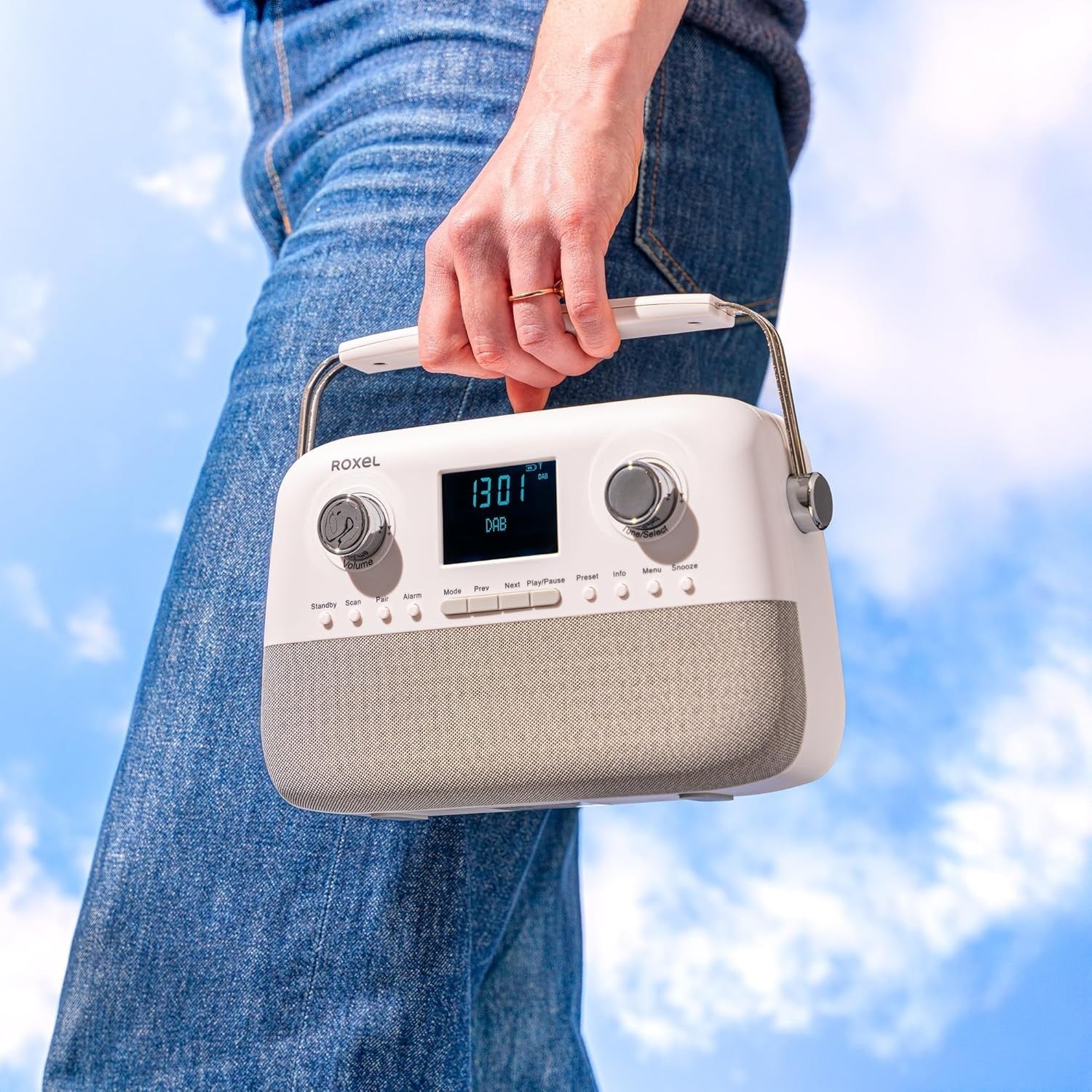 Portable DAB+/FM Retro Radio with Bluetooth, USB, AUX & Alarm – White