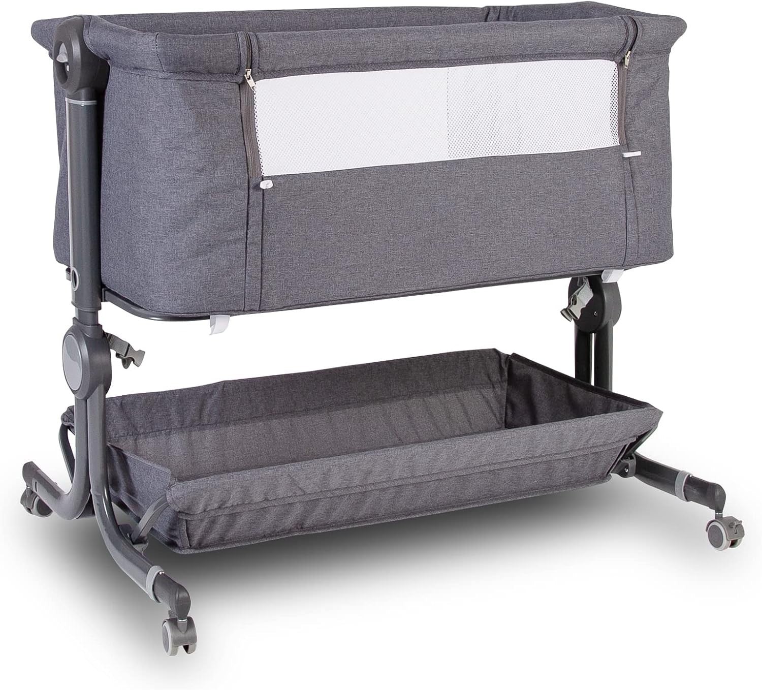 Bedside Baby Co-Sleeper Cot Adjustable Height Crib with Mattress Dark Grey