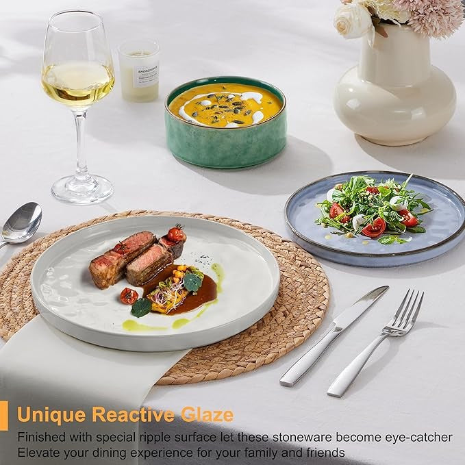 12 Piece Multicolor Stoneware Dinner Set for 4 Reactive Glaze Plates Bowls