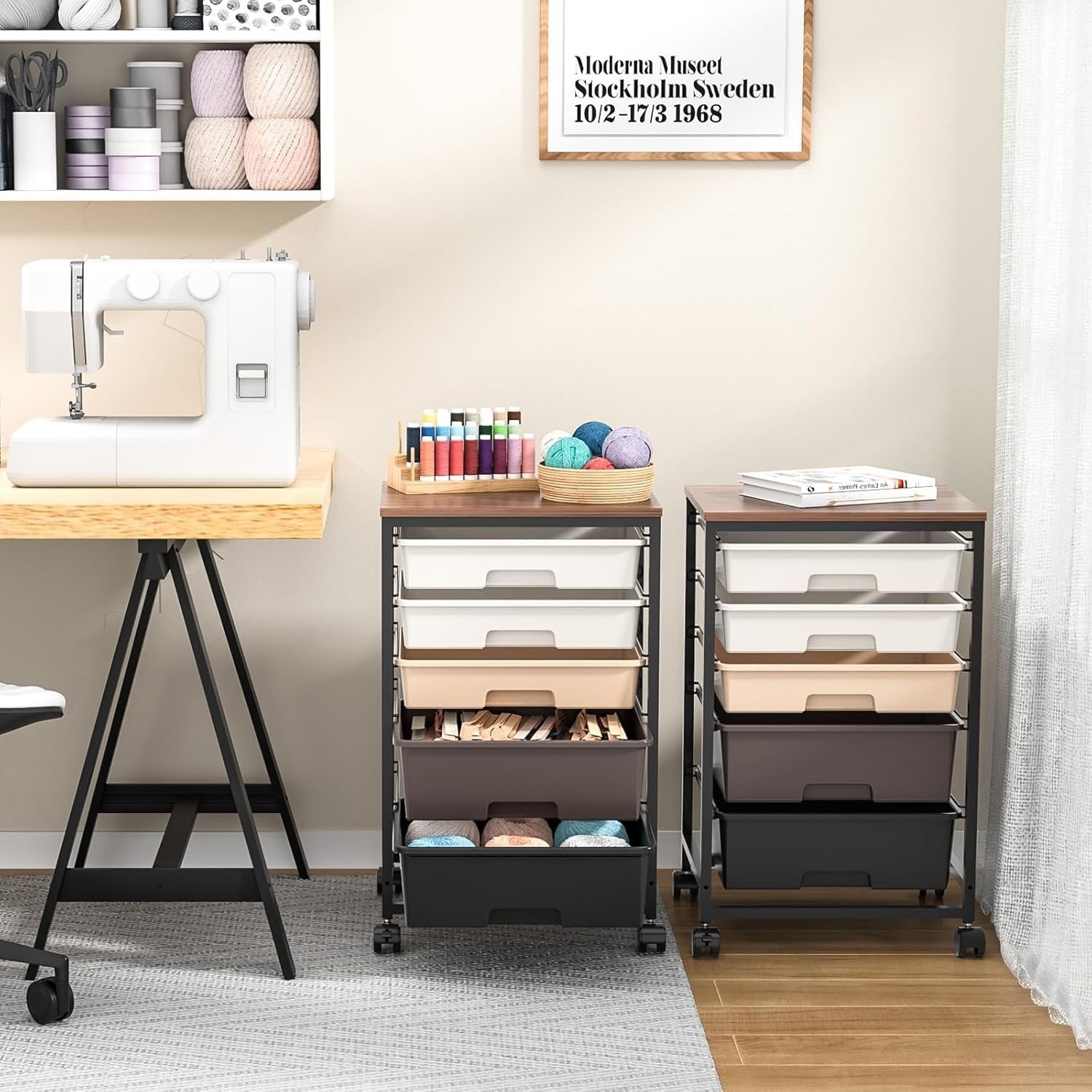 5 Drawer Rolling Storage Cart Utility Trolley Organizer on Wheels Brown