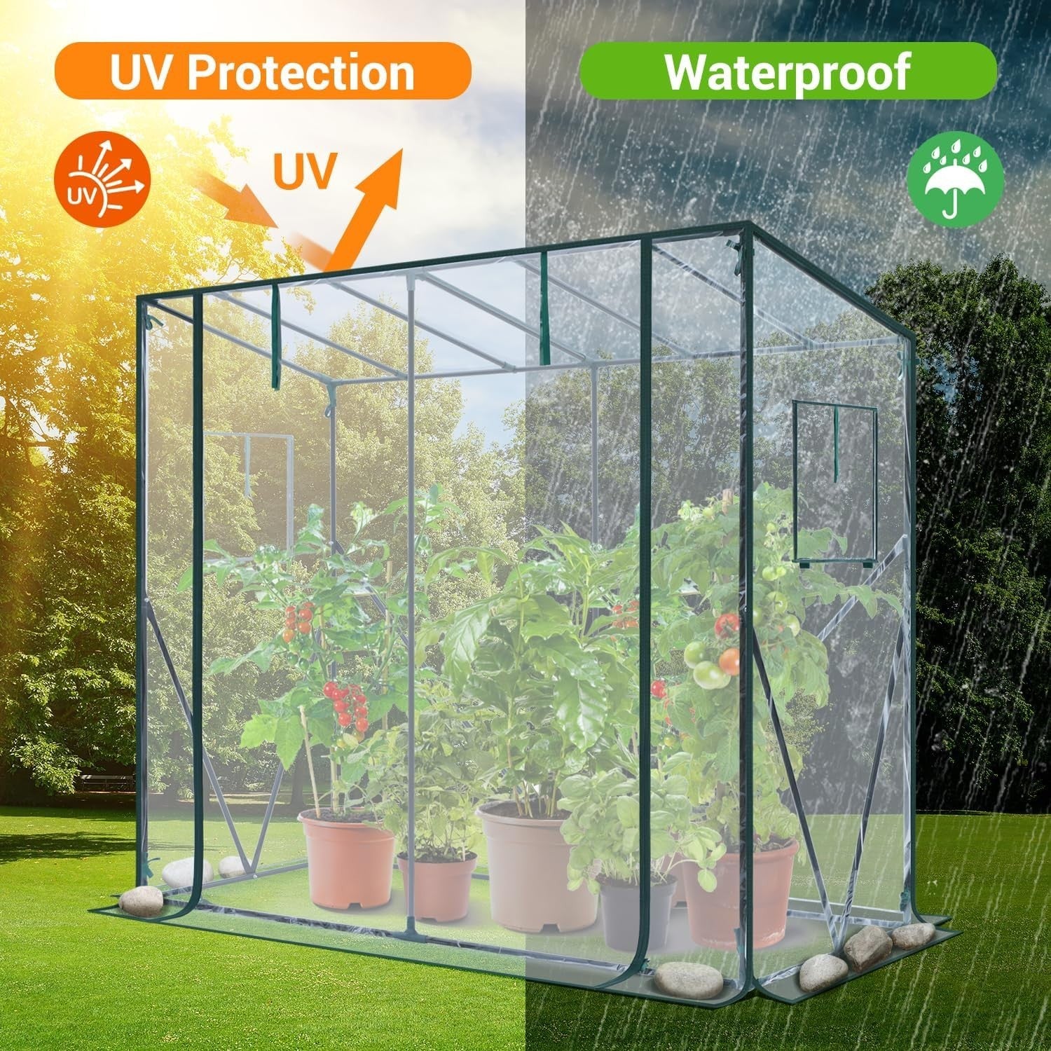 Walk-In Greenhouse with Mesh Windows | Transparent PVC Cover | 3 Tier 6 Shelf