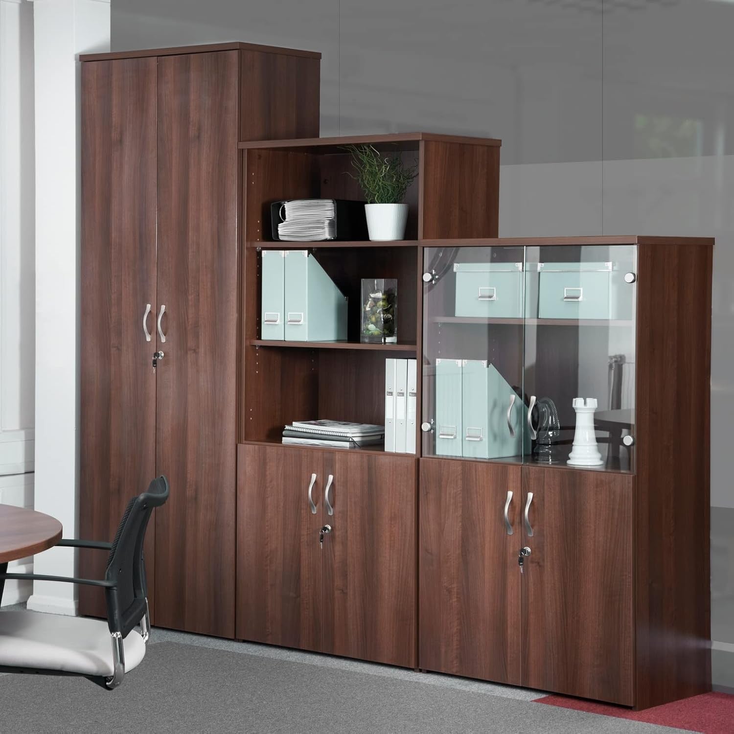 Kendal Oak Storage Cupboard 2 Door Tall Lockable Cabinet with 5 Shelves 214cm
