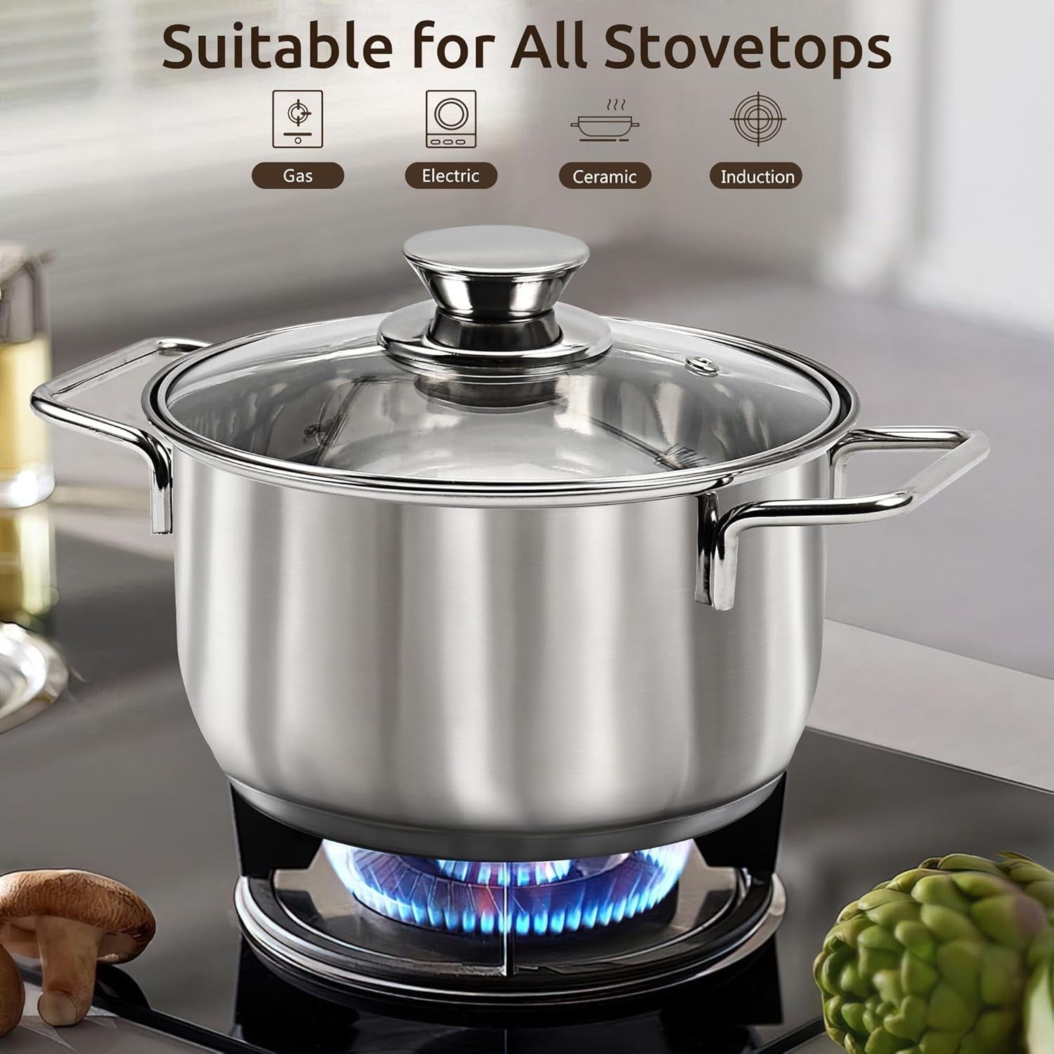 14Pcs Stainless Steel Cookware Set Pots and Pans Induction with Glass Lids