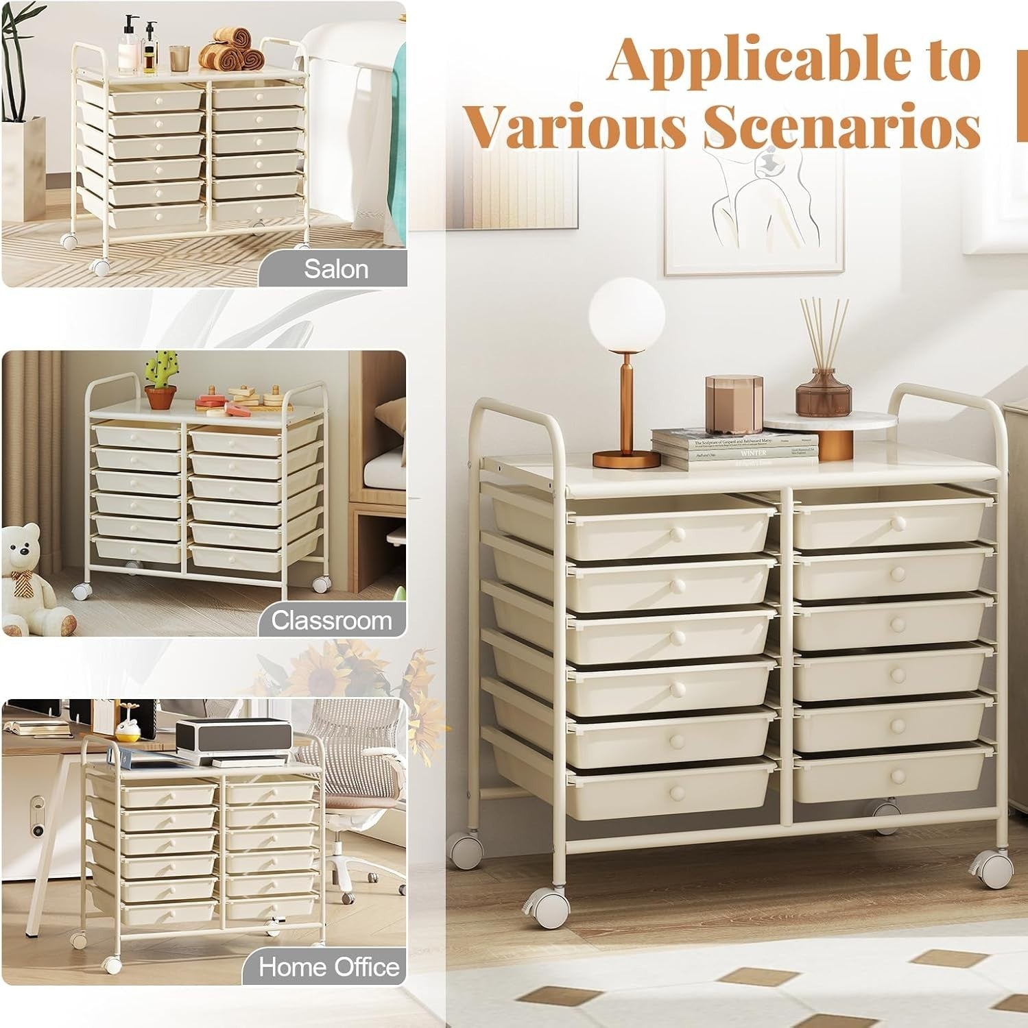 12 Drawer Rolling Storage Cart White Utility Trolley Organizer Wheels