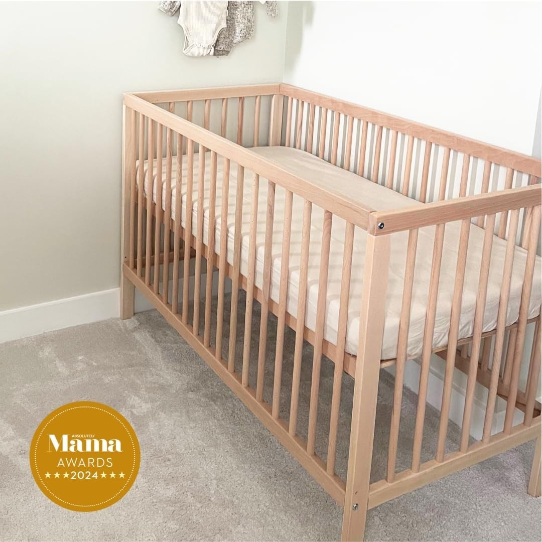 Space Saving Baby Wooden Cot Bed Adjustable Height Toddler Bed Beech