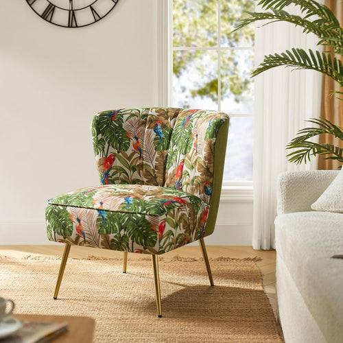 Green Fabric Upholstered Accent Dining Chair – Comfy Cushion & Gold Metal Legs