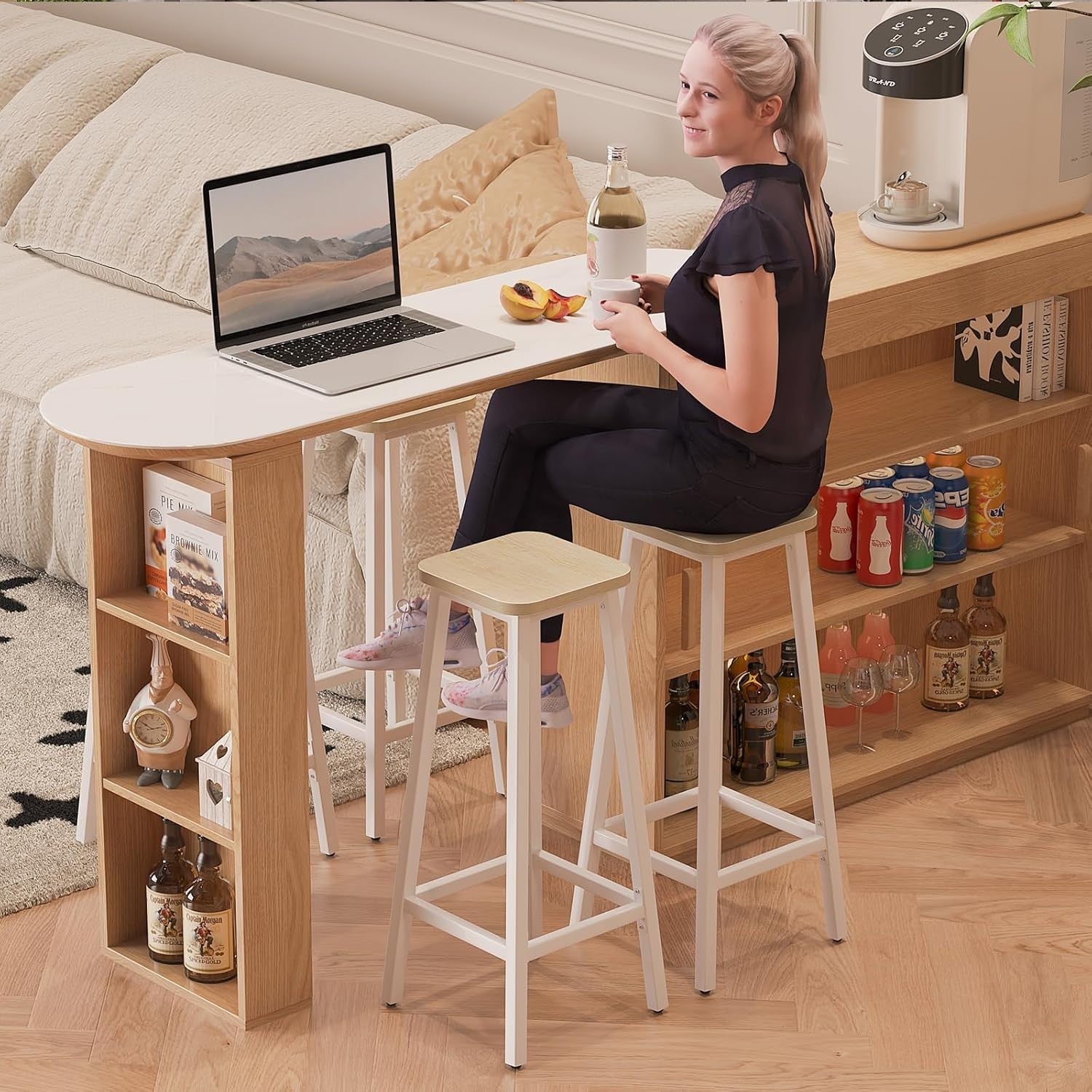 Square Bar Stool Set of 2 | Adjustable Footrest 29.5x29.5x70CM