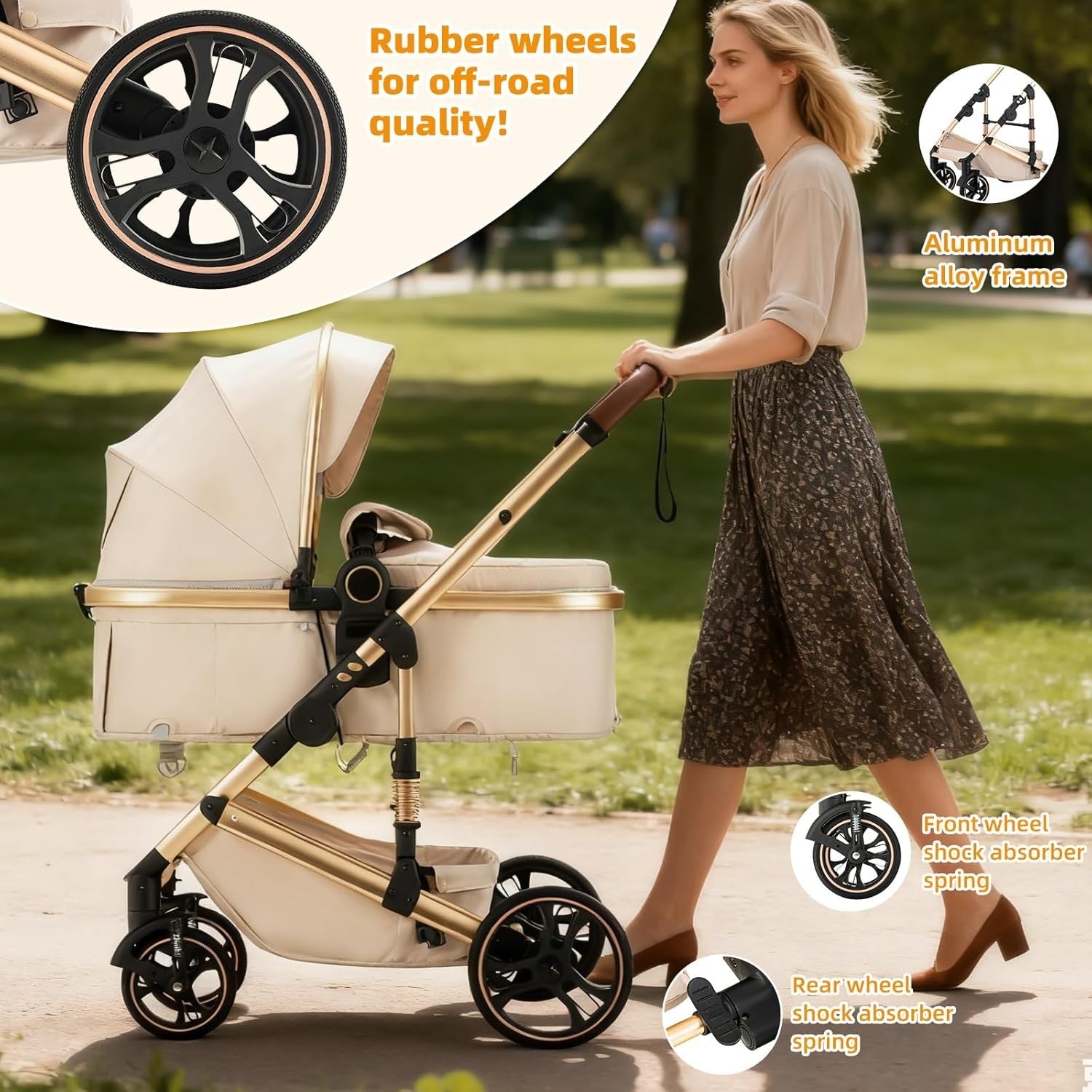 Dark Grey 3in1 Baby Pram Pushchair One-Touch Fold Travel System 22kg