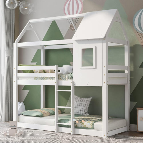 Space-Saving Kids Bunk Bed with Convertible Ladder & Safety Rails 3FT White