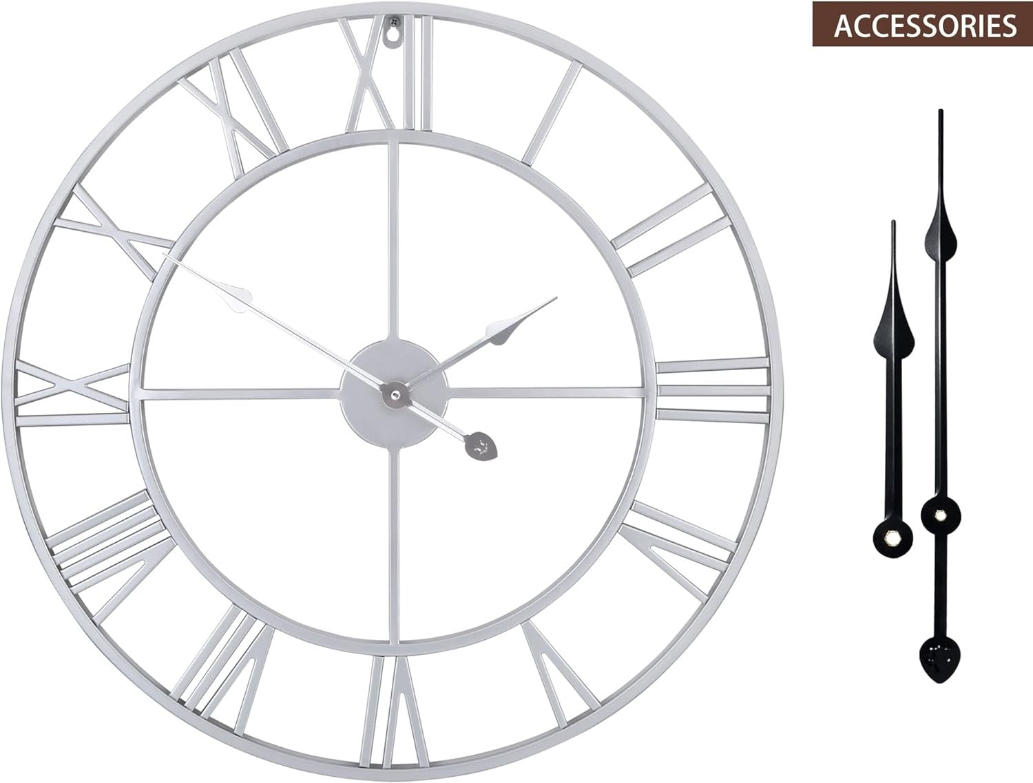 40cm Silver Roman Numeral Wall Clock Large Metal Silent Quartz Modern Decor