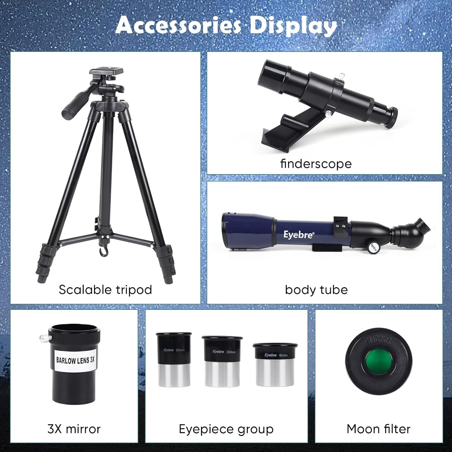 Kids Telescope 50mm 200X High Power Portable Refractor Tripod Blue