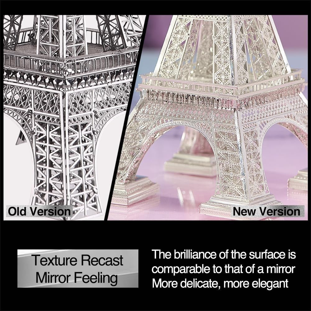 3D Metal Puzzle Eiffel Tower Model Kit, 96 pcs, Stainless Steel, Display