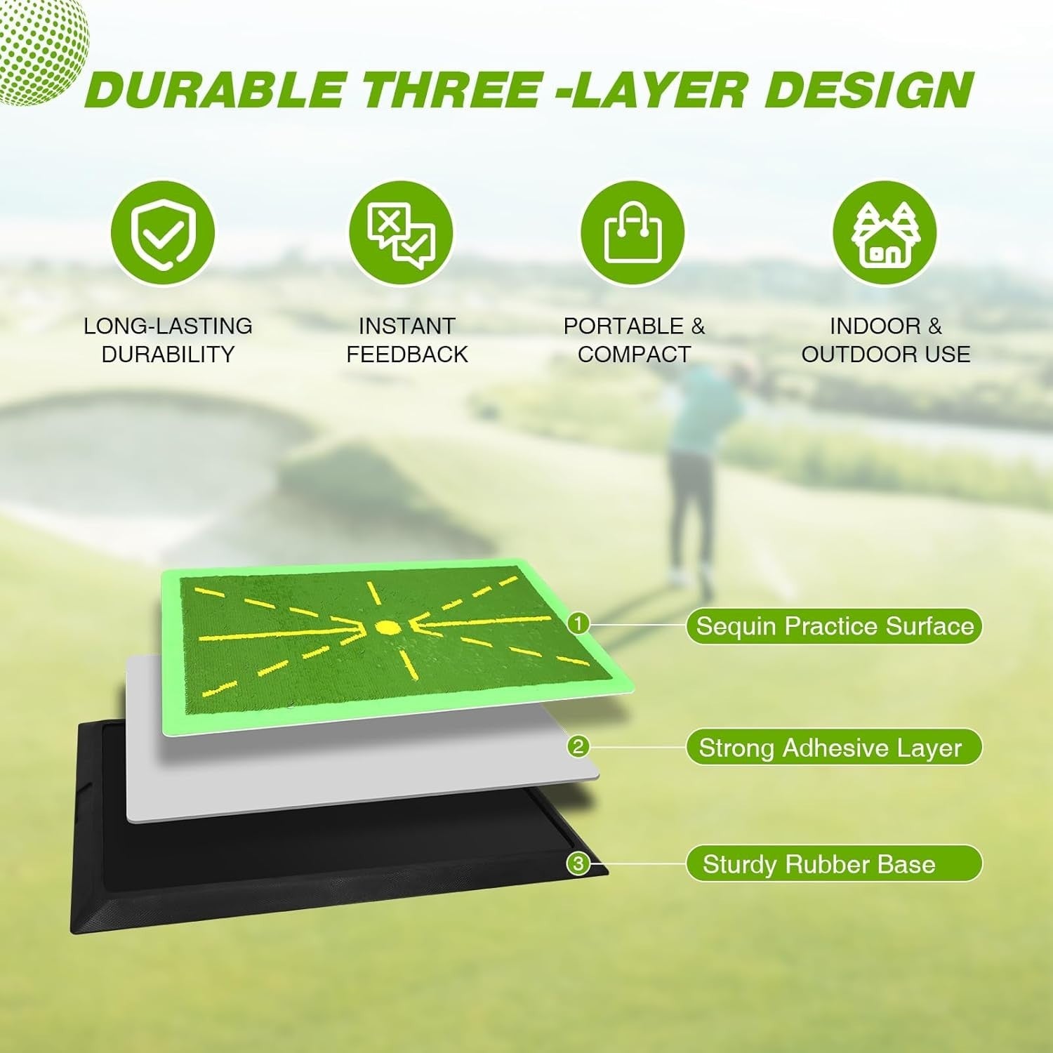 Golf Swing Path Training Mat Indoor Outdoor Practice Feedback Rubber Base