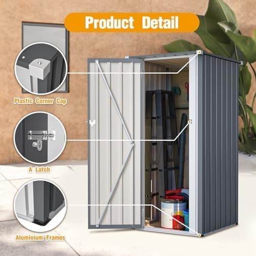 Metal Garden Storage Shed 2.6x2.9ft Waterproof Outdoor Tool & Bin Cabinet Grey