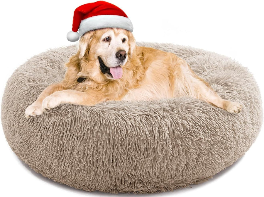 XL Calming Donut Dog Bed 90x90cm Washable Non Slip Plush