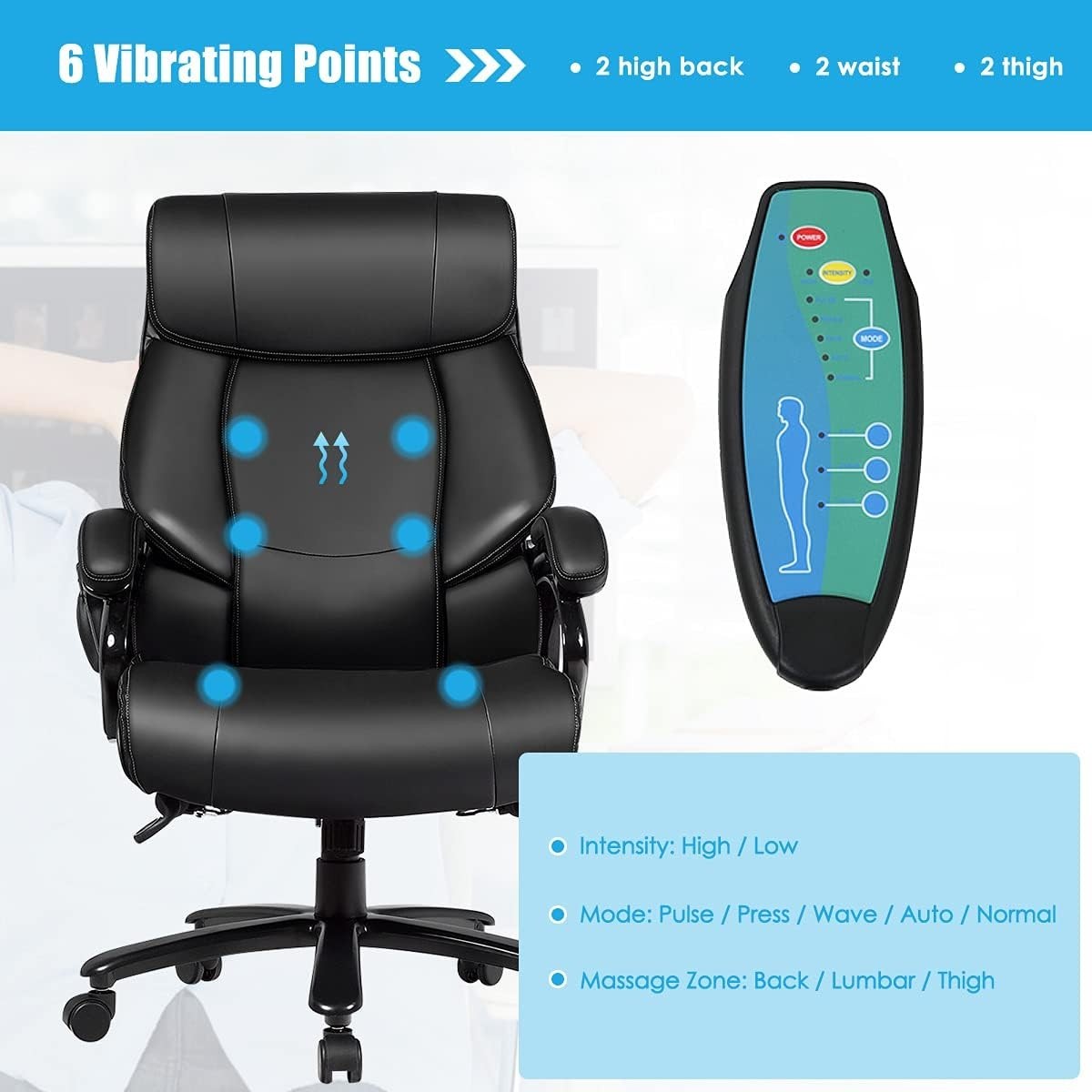 Big & Tall Massage Office Chair 400lbs PU Leather Swivel Recline Adjustable