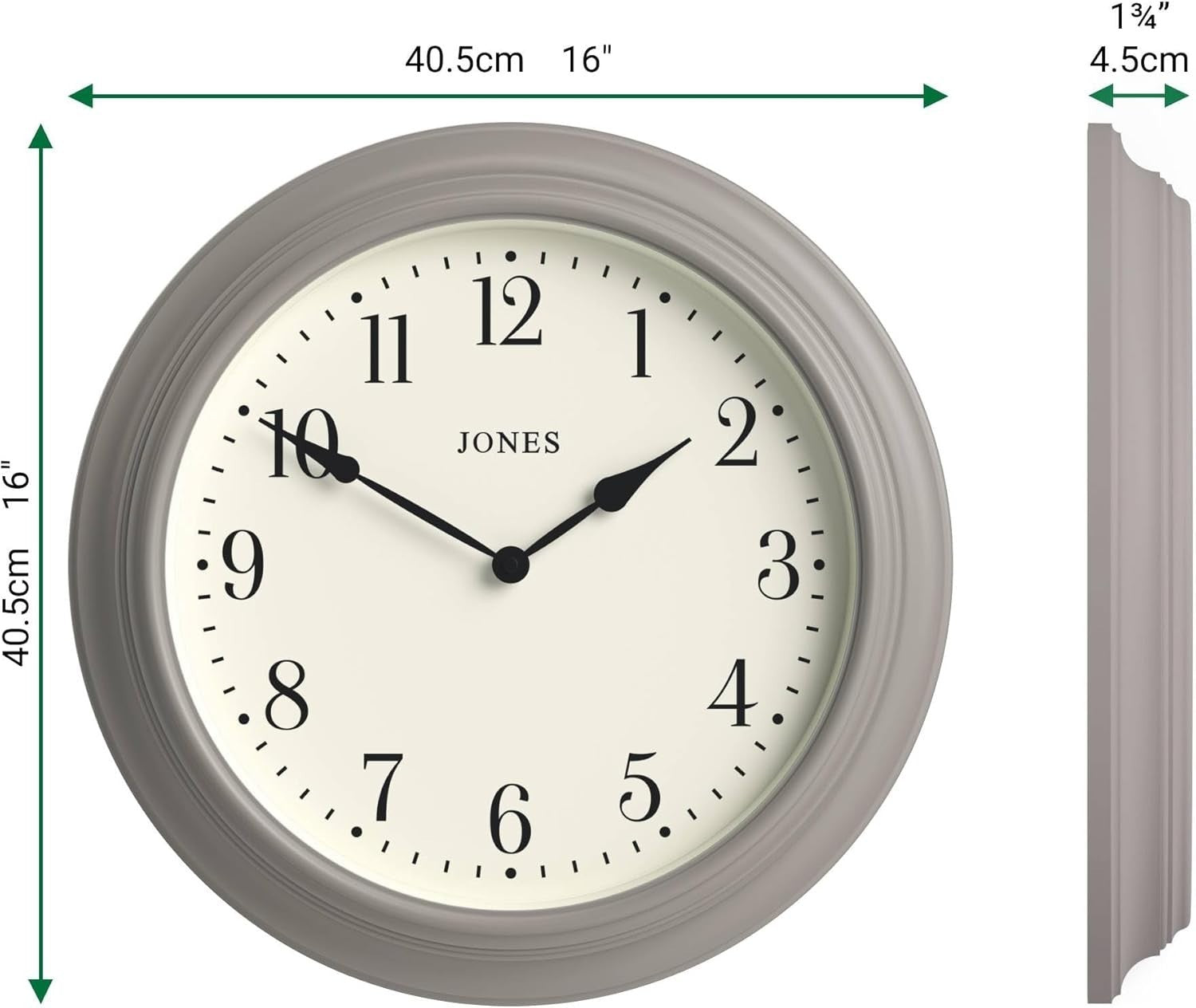 Large Silent Wall Clock 40cm Classic Grey Kitchen Living Room Decor