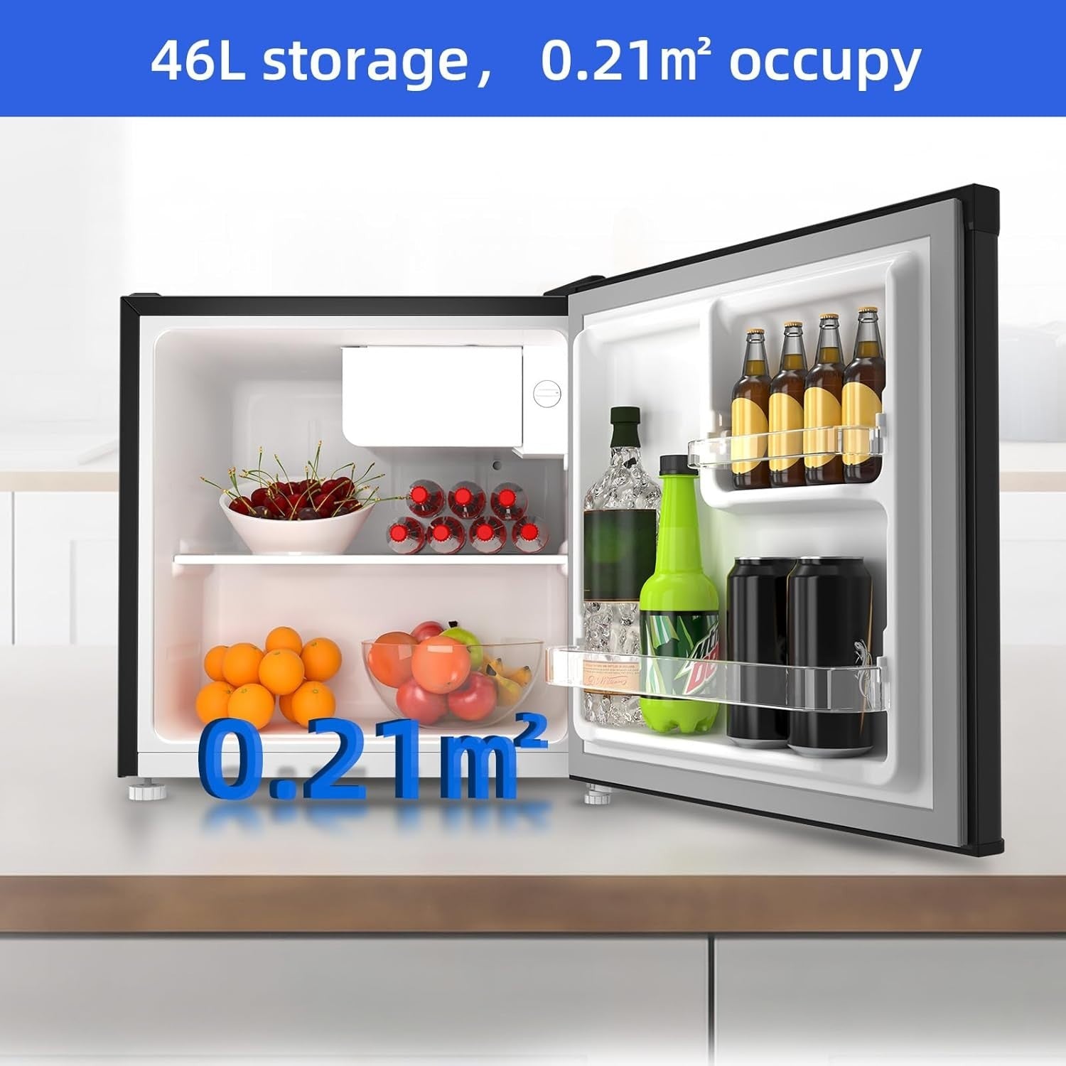 46L Mini Fridge Tabletop Drinks Cooler Adjustable Shelves Low Noise