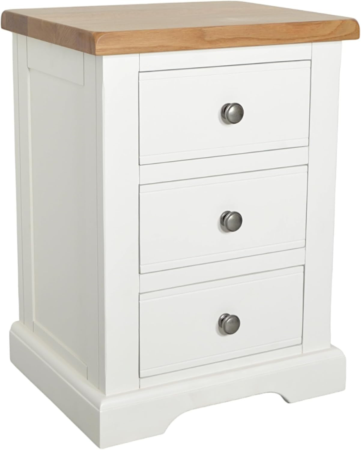 Snow White Oak Top 3 Drawer Bedside Table Solid Wood Cabinet 48x40x67cm