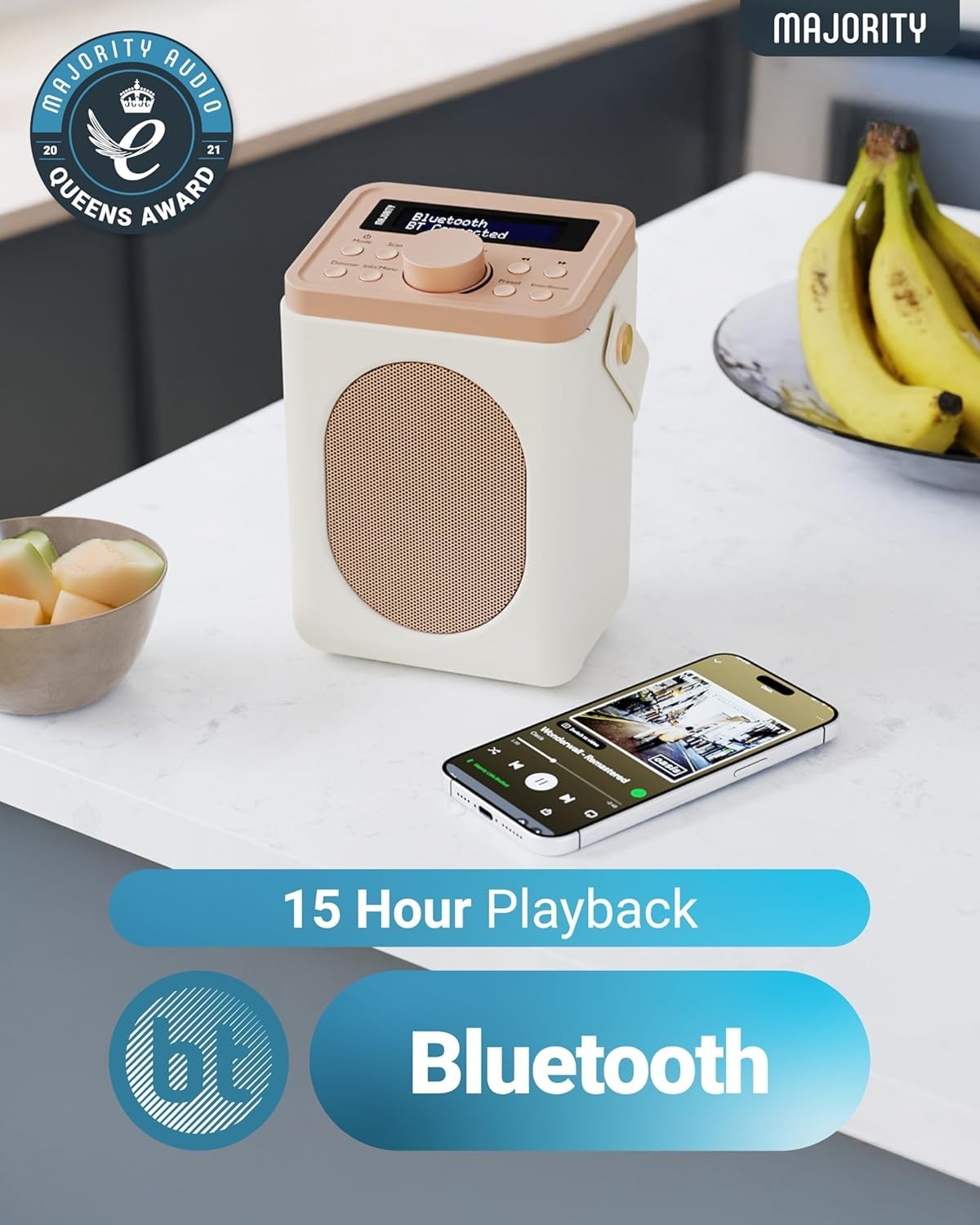 Portable DAB+ FM Radio Bluetooth | 15H Battery | Dual Alarm Cream