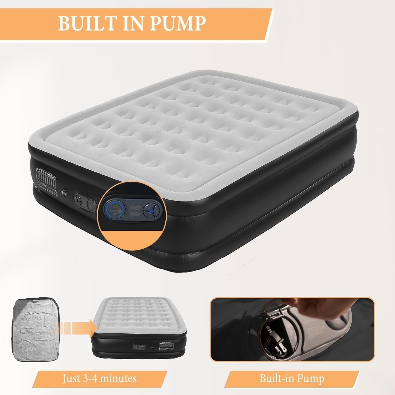 King Air Mattress Built-In Pump Plush Top Inflatable Bed Camping