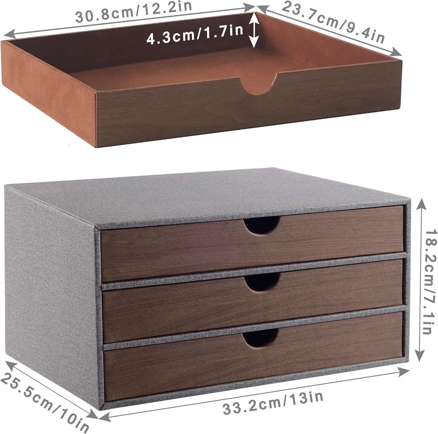 Grey PU Leather Desk Organizer with 3 Drawers for Office & Home