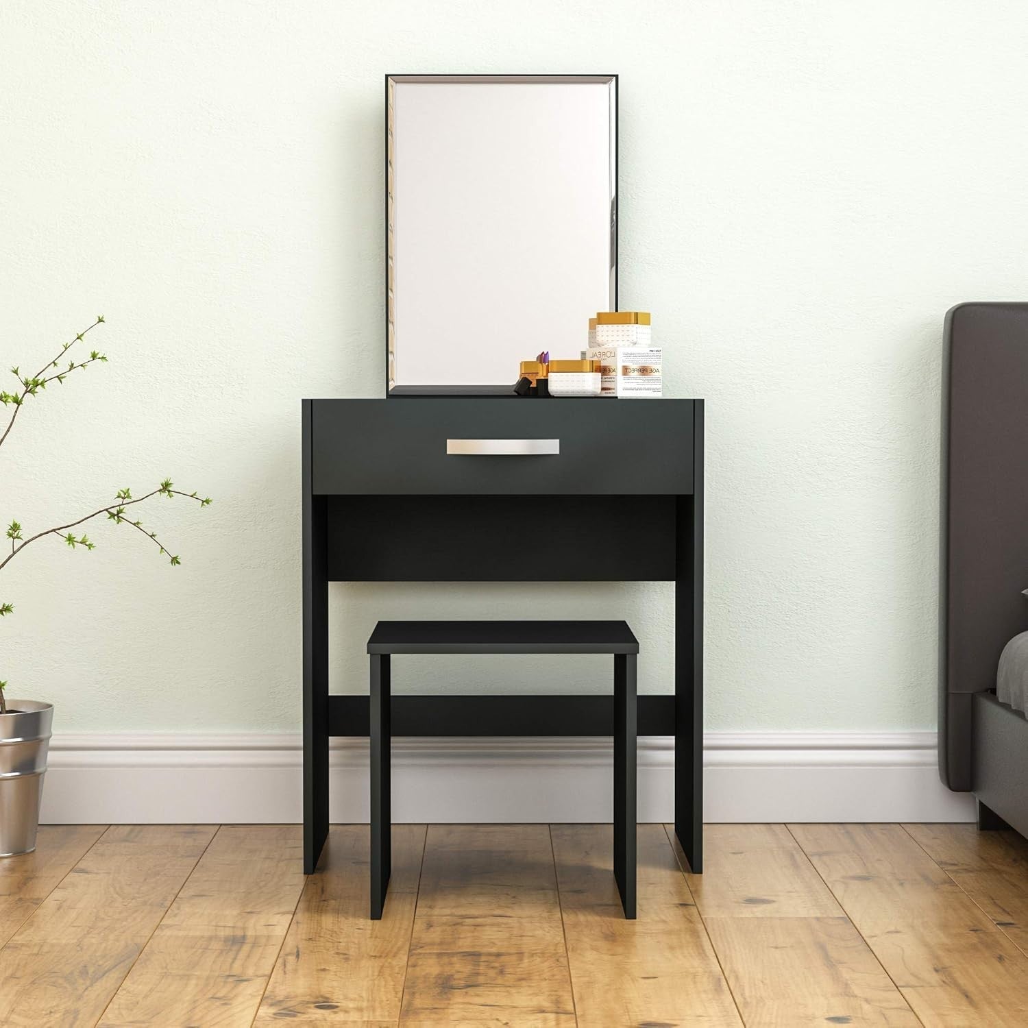 Black Storage Bench Modern Hallway Seat 1 Drawer Entryway Chest Unit