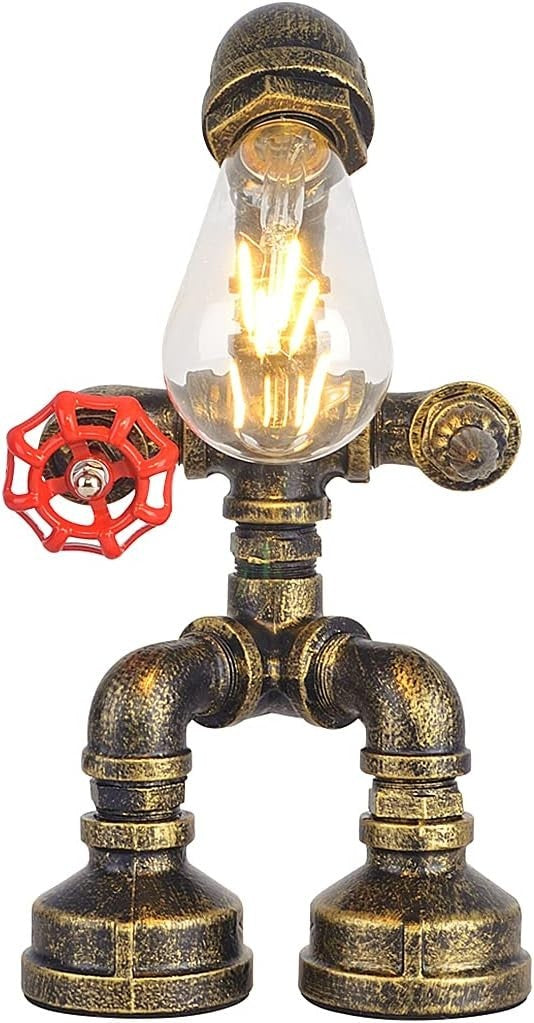 Industrial Vintage Steampunk Table Lamp Water Pipe Desk Light with Edison Bulb