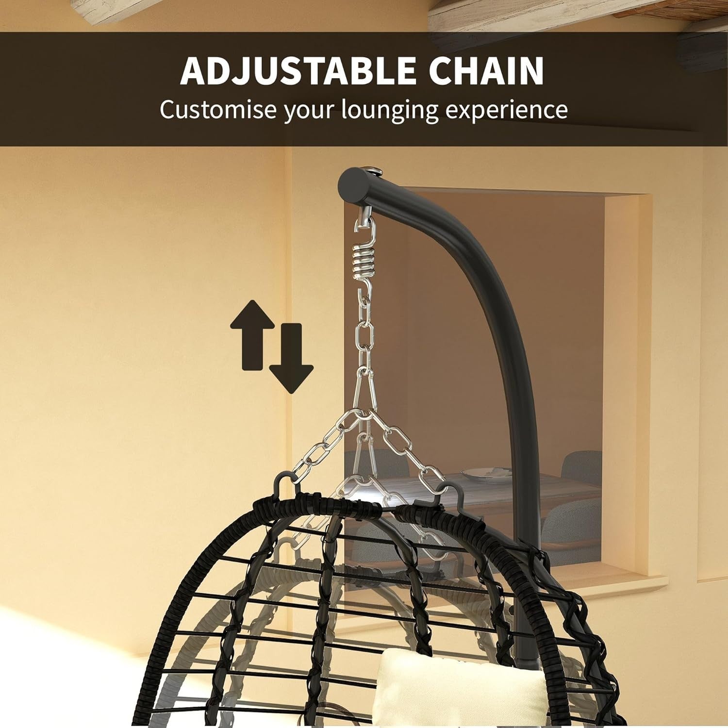 Hanging Egg Chair with Stand Cushioned Foldable Garden Swing Seat