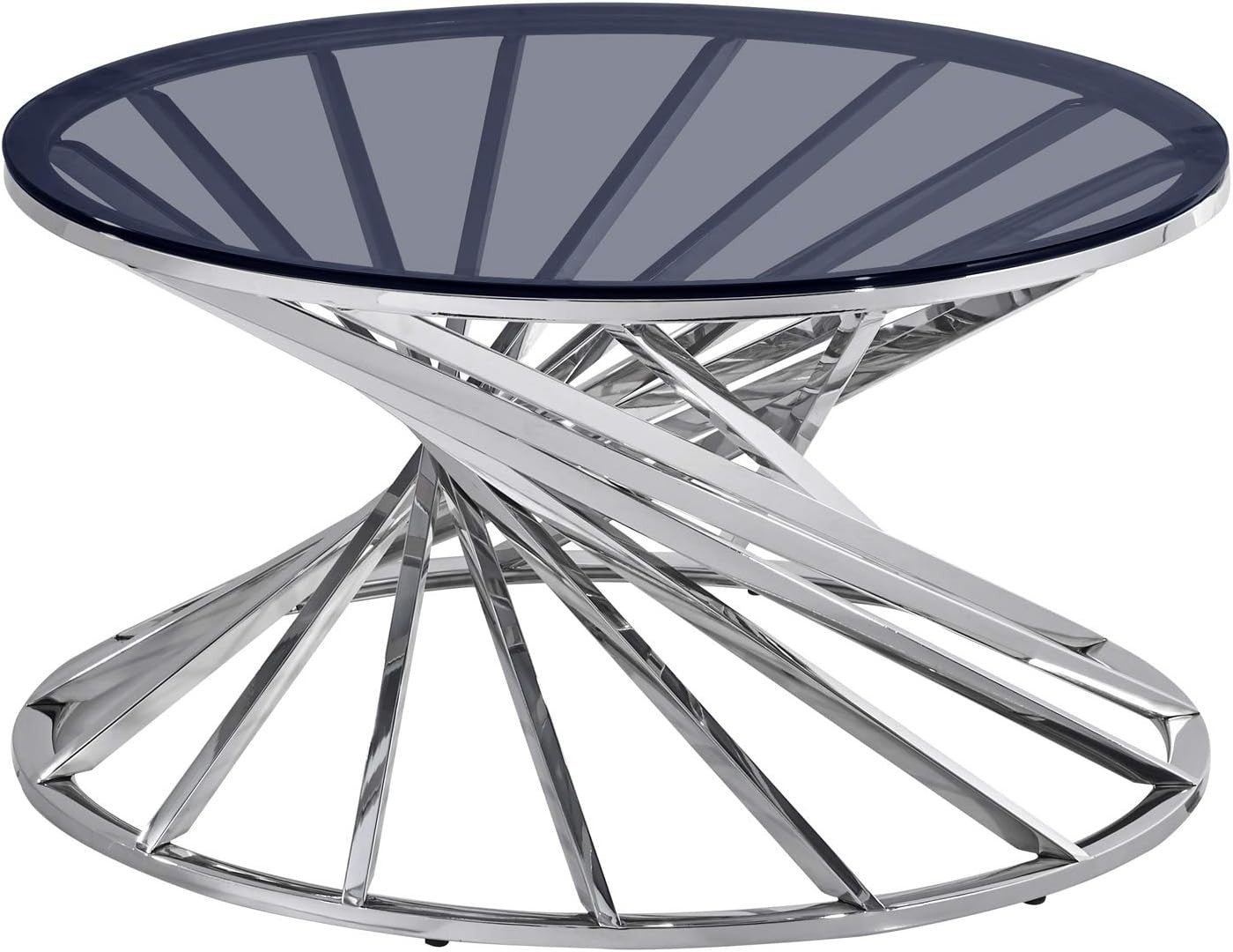 Silver Round Coffee Table 80cm Tempered Glass Modern Steel Living Room