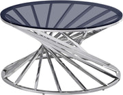 Silver Round Coffee Table 80cm Tempered Glass Modern Steel Living Room