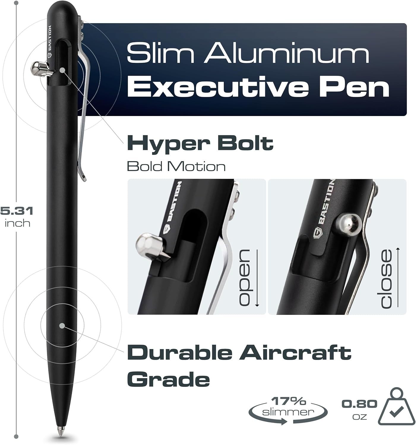 Luxury Slim Black Ballpoint Pen – Bolt Action, Aluminium, Gift Ready