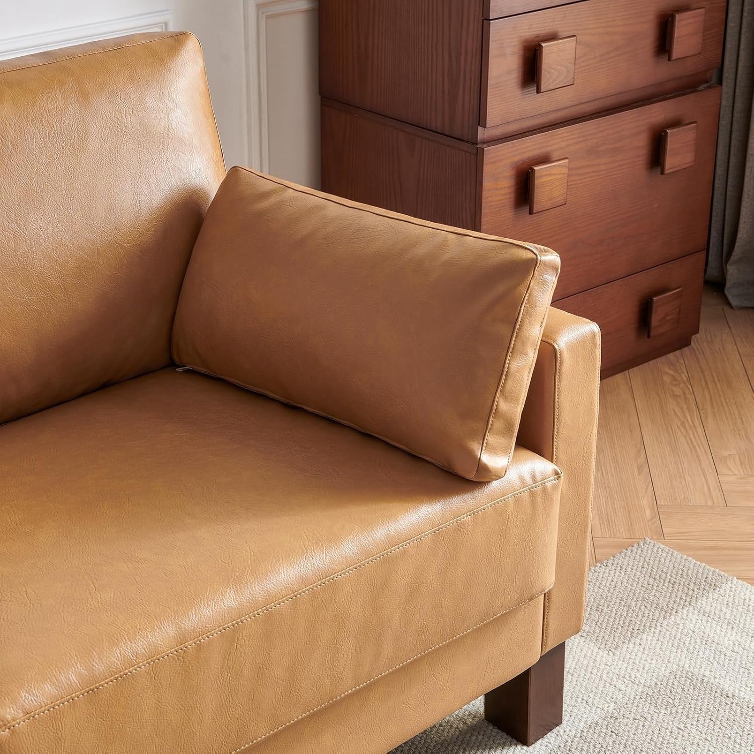 Leather Loveseat Sofa 2-3 Seater Leather Tan Modern Couch for Lounge or Office