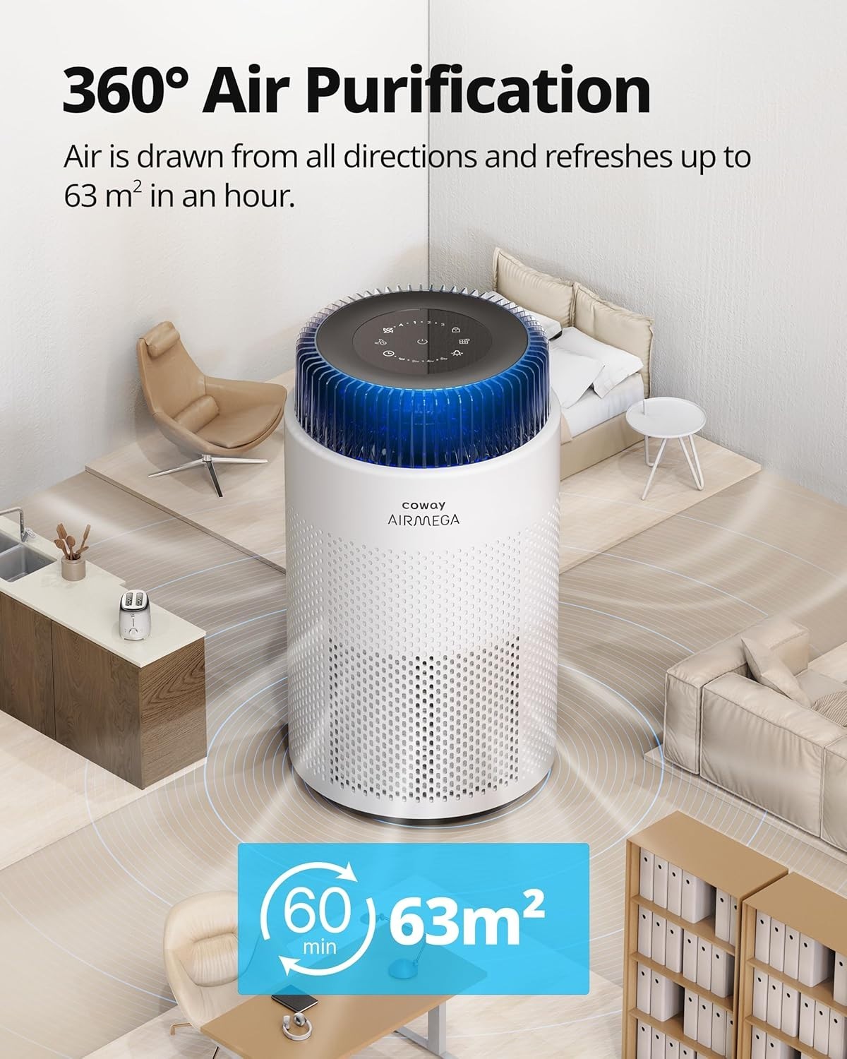 Ultra Quiet Bedroom Air Purifier 244m³/h Removes 99.999% Allergens