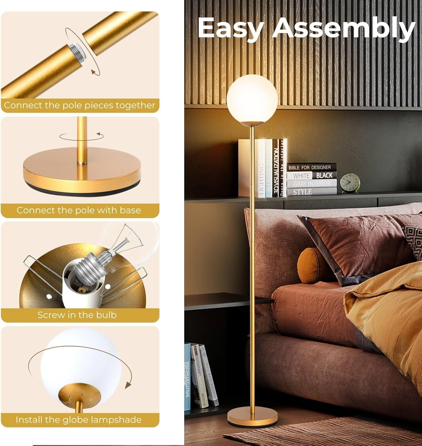 Dimmable Floor Lamp Linen Shade Remote Control Tall Standing Light Bedroom