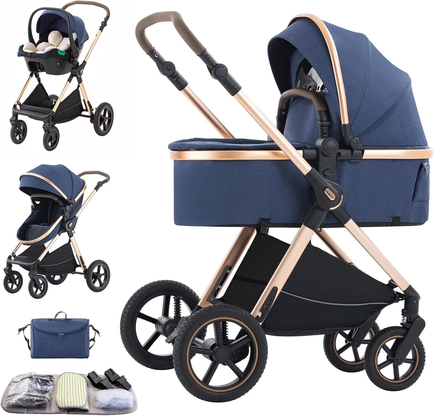 Ultra Compact 3in1 Baby Pram Pushchair Travel System Adjustable Handle 22kg