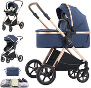 Ultra Compact 3in1 Baby Pram Pushchair Travel System Adjustable Handle 22kg