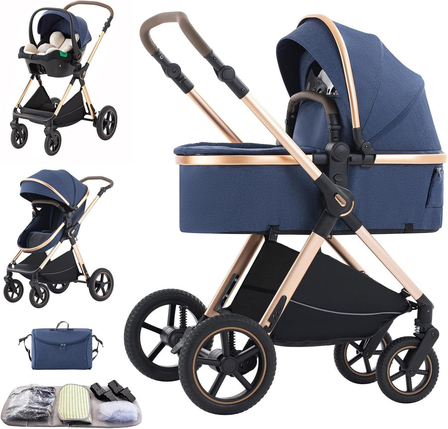 Ultra Compact 3in1 Baby Pram Pushchair Travel System Adjustable Handle 22kg