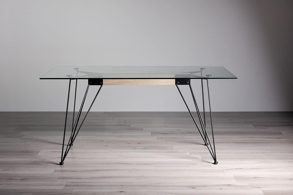 Clear Glass 6 Seater Dining Table 180cm x 90cm Black Powder Legs