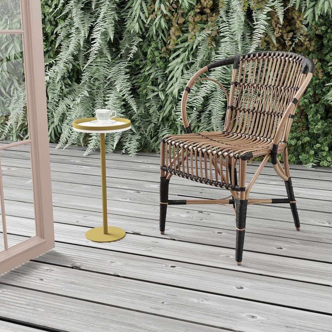 Small Round Coffee Table – 30x30x63cm Side Table White + Gold