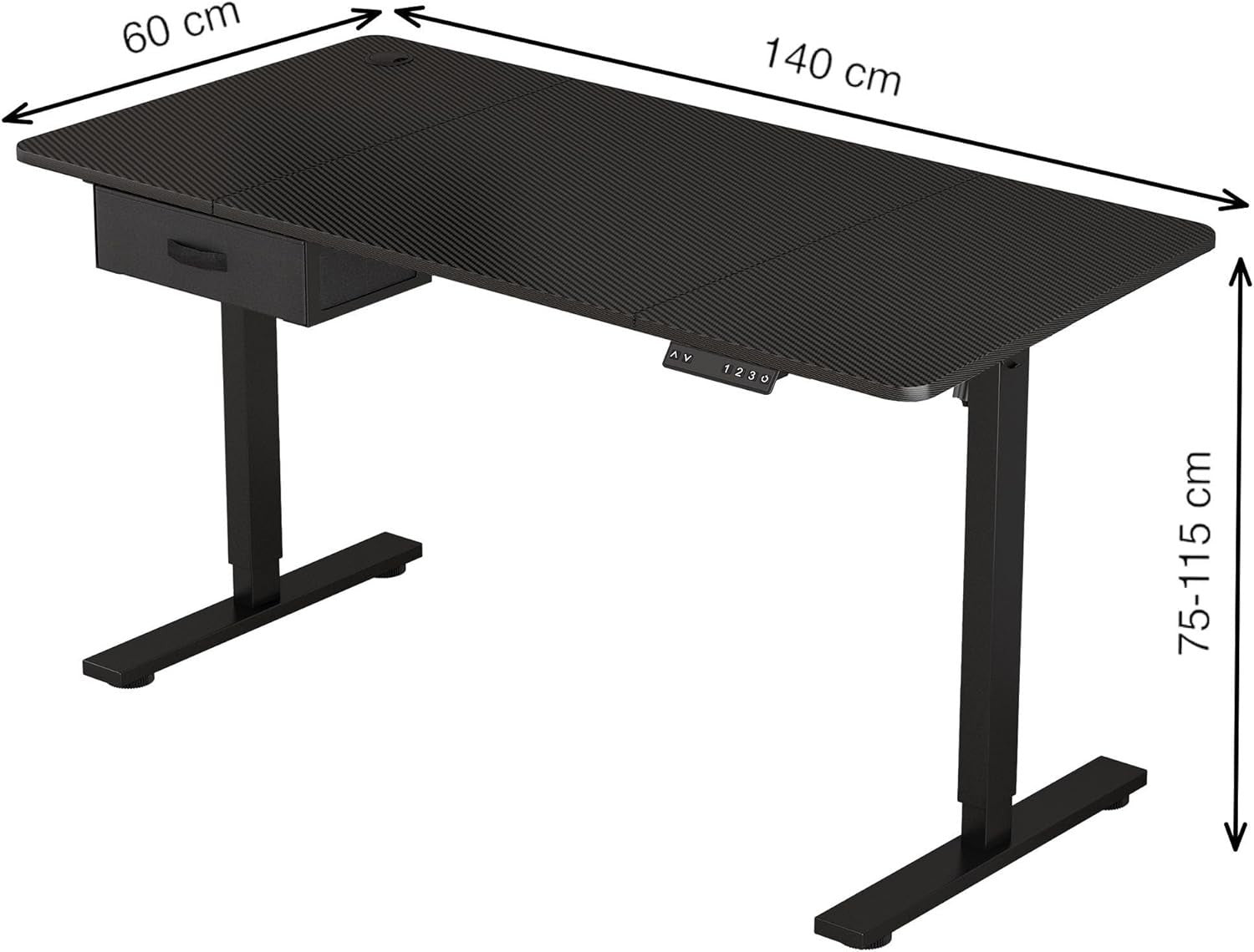 Electric Standing Desk 140x60cm w/Drawer, USB Port & Memory Control Black