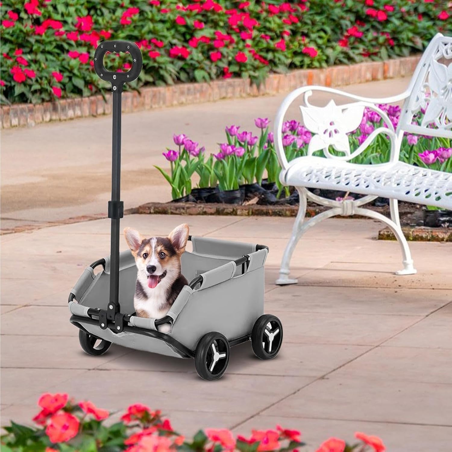 Grey Foldable Pet Wagon Stroller Dog & Cat Travel Trolley for Small Pets