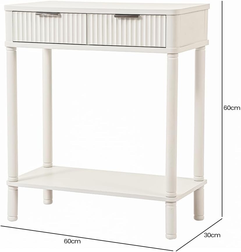Slim White Console Table with 2 Drawers & Storage Shelf, 71H x 60W x 30D cm
