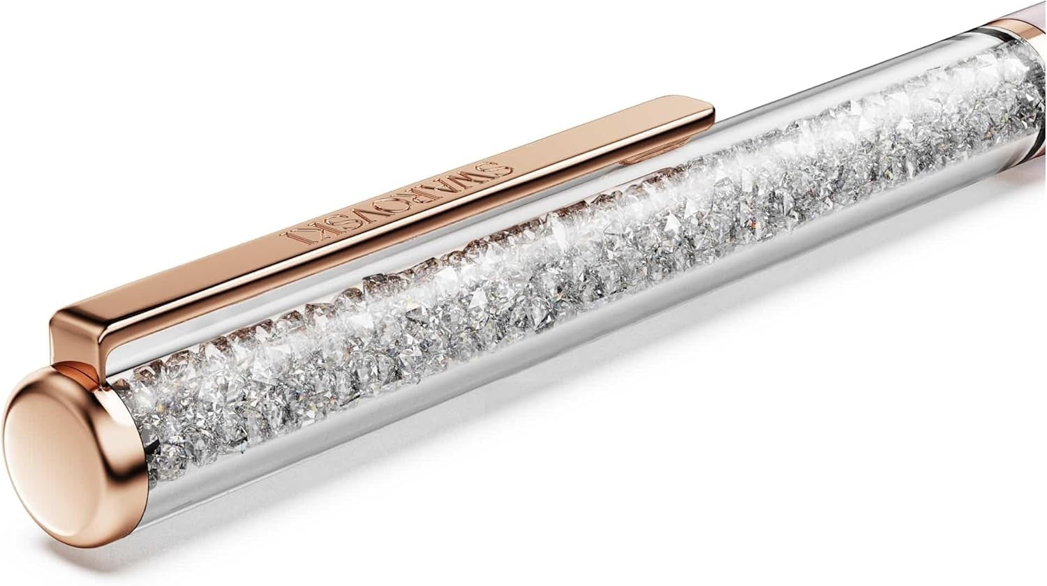 Pink Crystal Ballpoint Pen Black Ink Rose Gold Clip Gift Pouch
